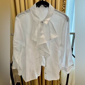 Zara white linen blouse with ruffle